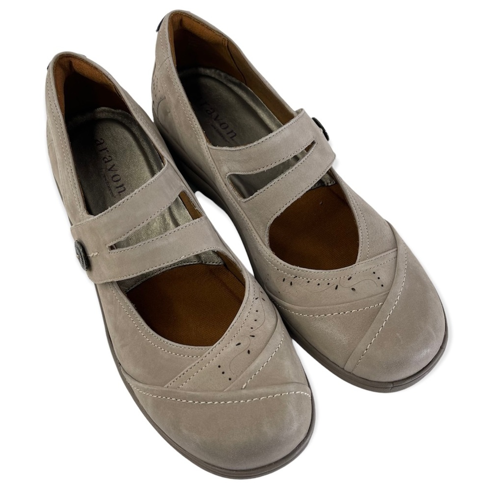 Aravon by New Balance Taupe Nubuck RevShow Mary Jane Shoes Size 10B